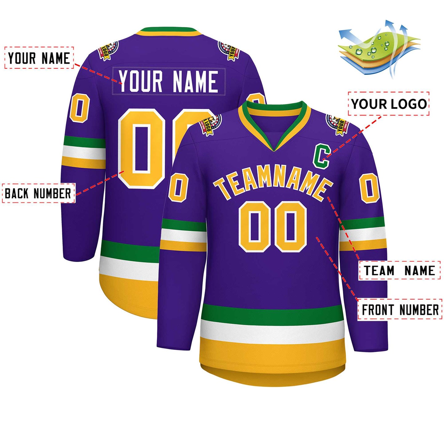 Custom Purple Gold-White Classic Style Hockey Jersey Limited