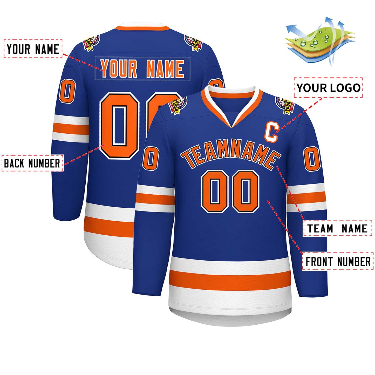 Custom Royal Orange Black-White Classic Style Hockey Jersey Limited