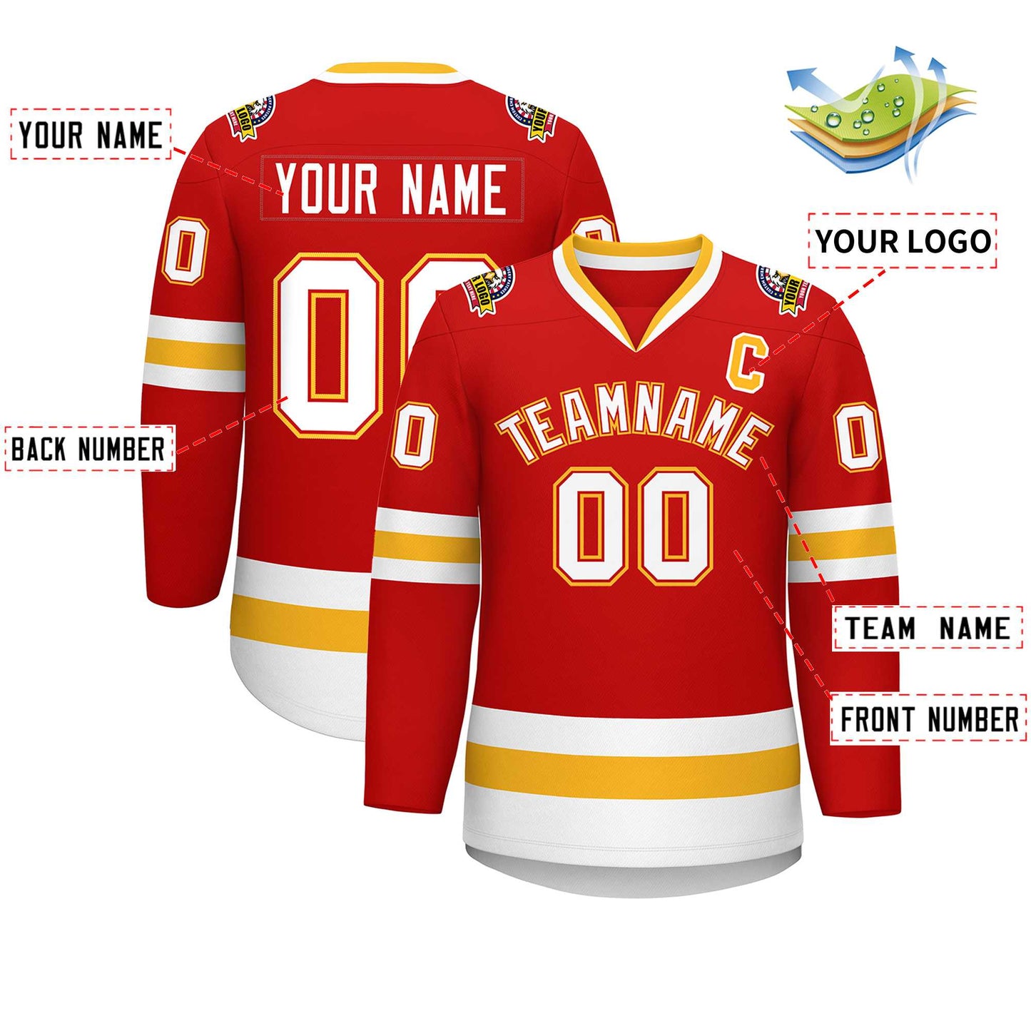 Custom Red White Red-Gold Classic Style Hockey Jersey Limited
