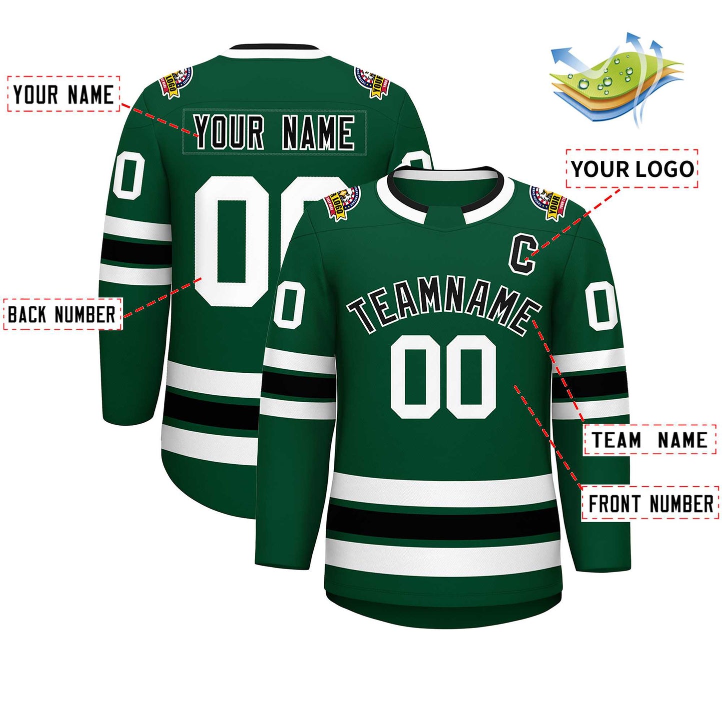 Custom Green Black-White Classic Style Hockey Jersey Limited