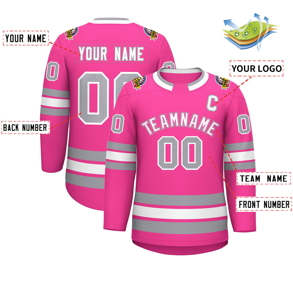Custom Pink White Pink-Gray Classic Style Hockey Jersey Limited
