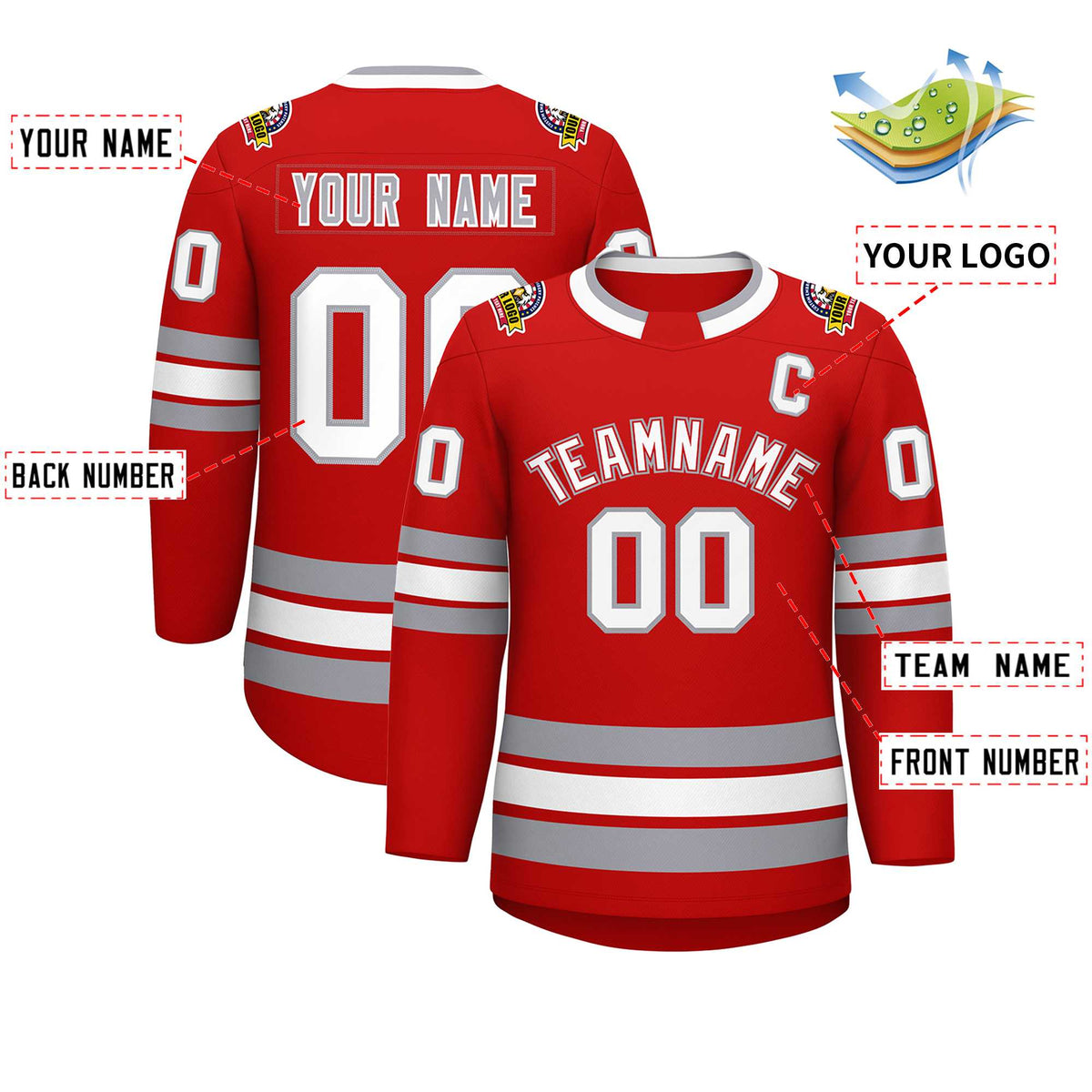 Custom Red White Red-Gray Classic Style Hockey Jersey Limited
