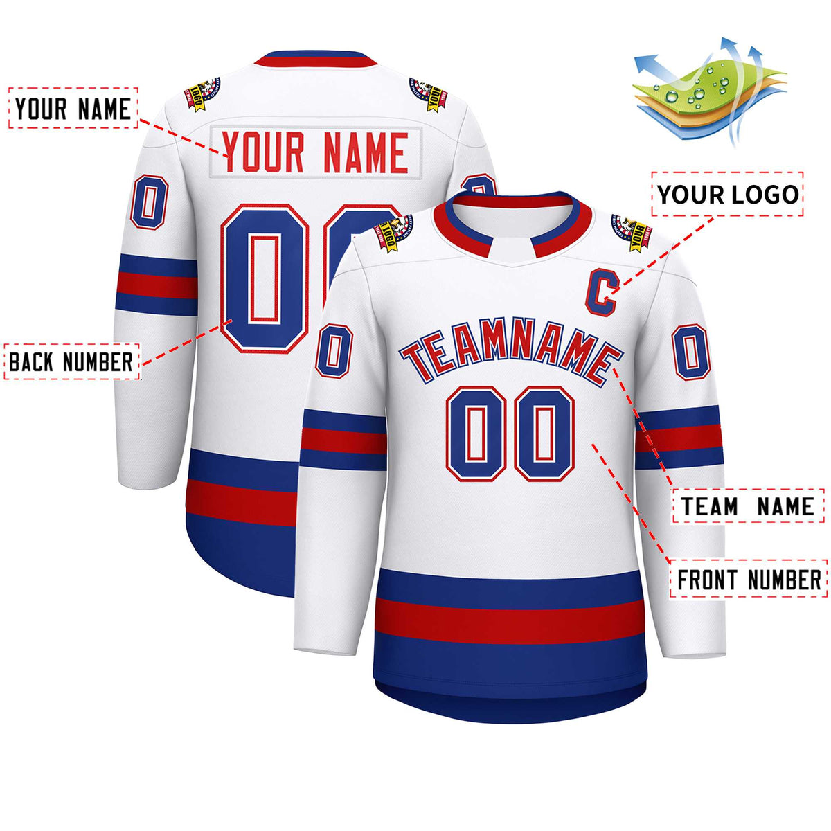 Custom White Red White-Royal Classic Style Hockey Jersey Limited