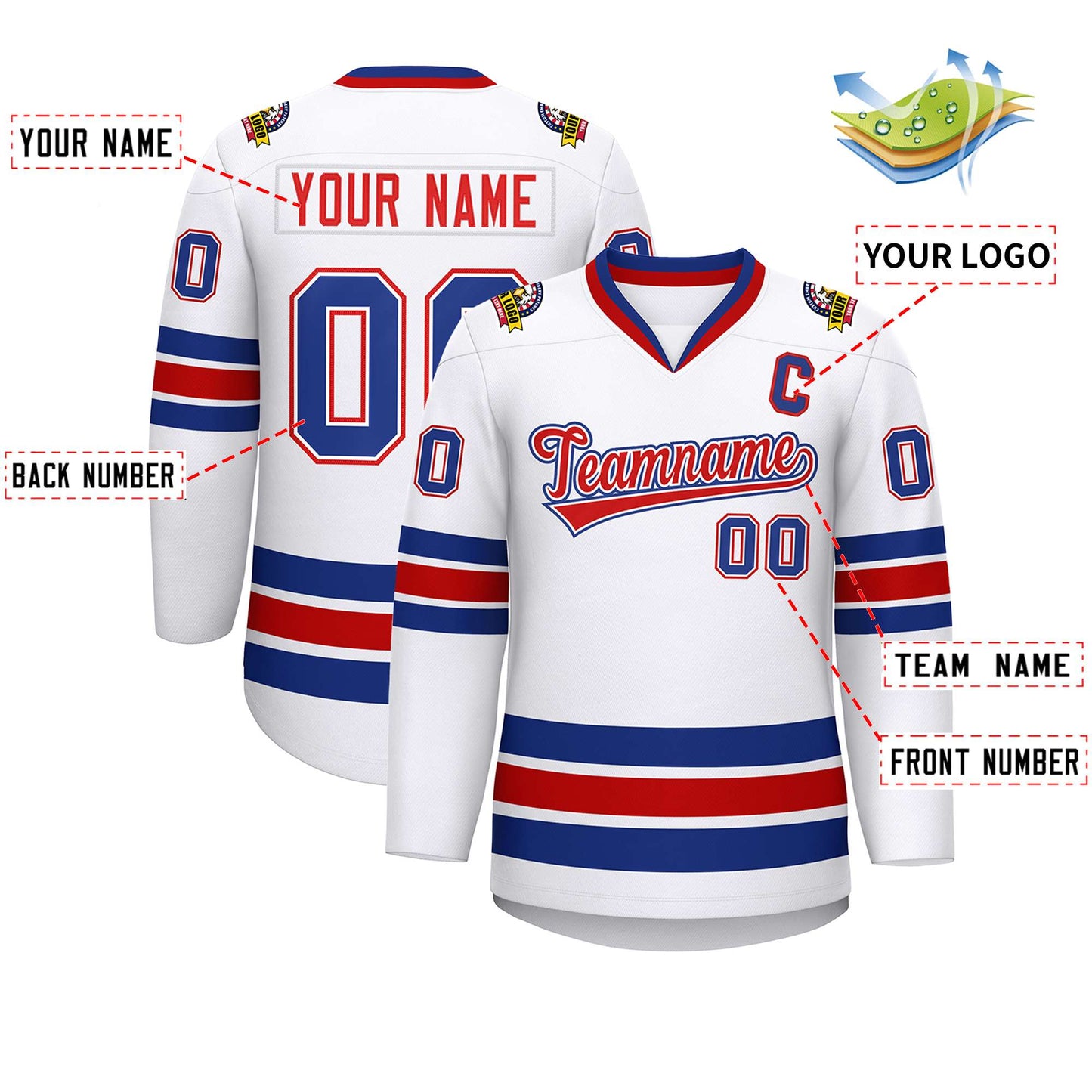 Custom White Red White-Royal Classic Style Hockey Jersey Limited