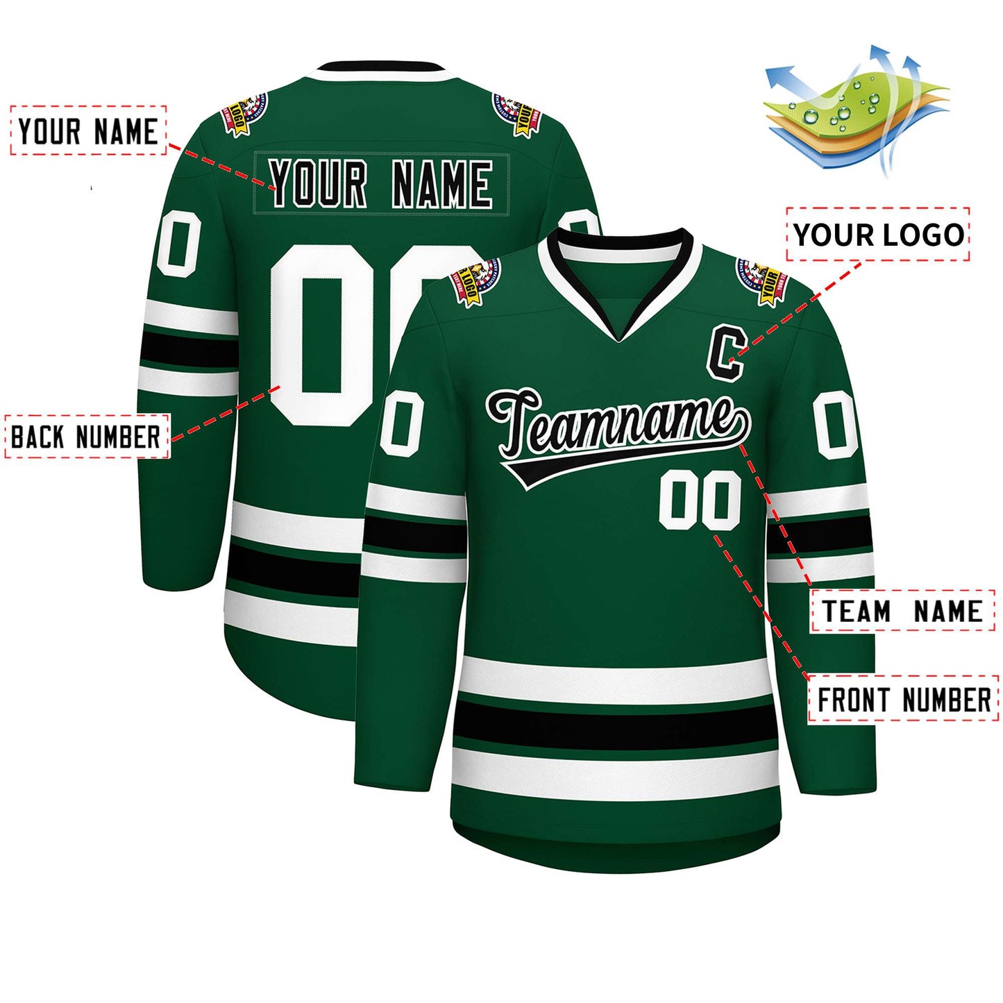 Custom Green Black-White Classic Style Hockey Jersey Limited