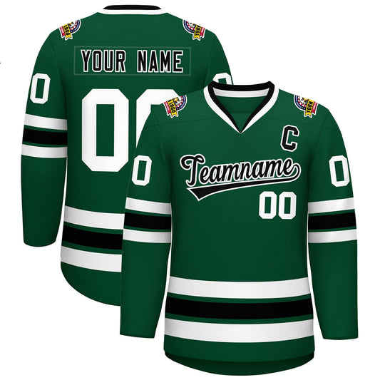 Custom Green Black-White Classic Style Hockey Jersey
