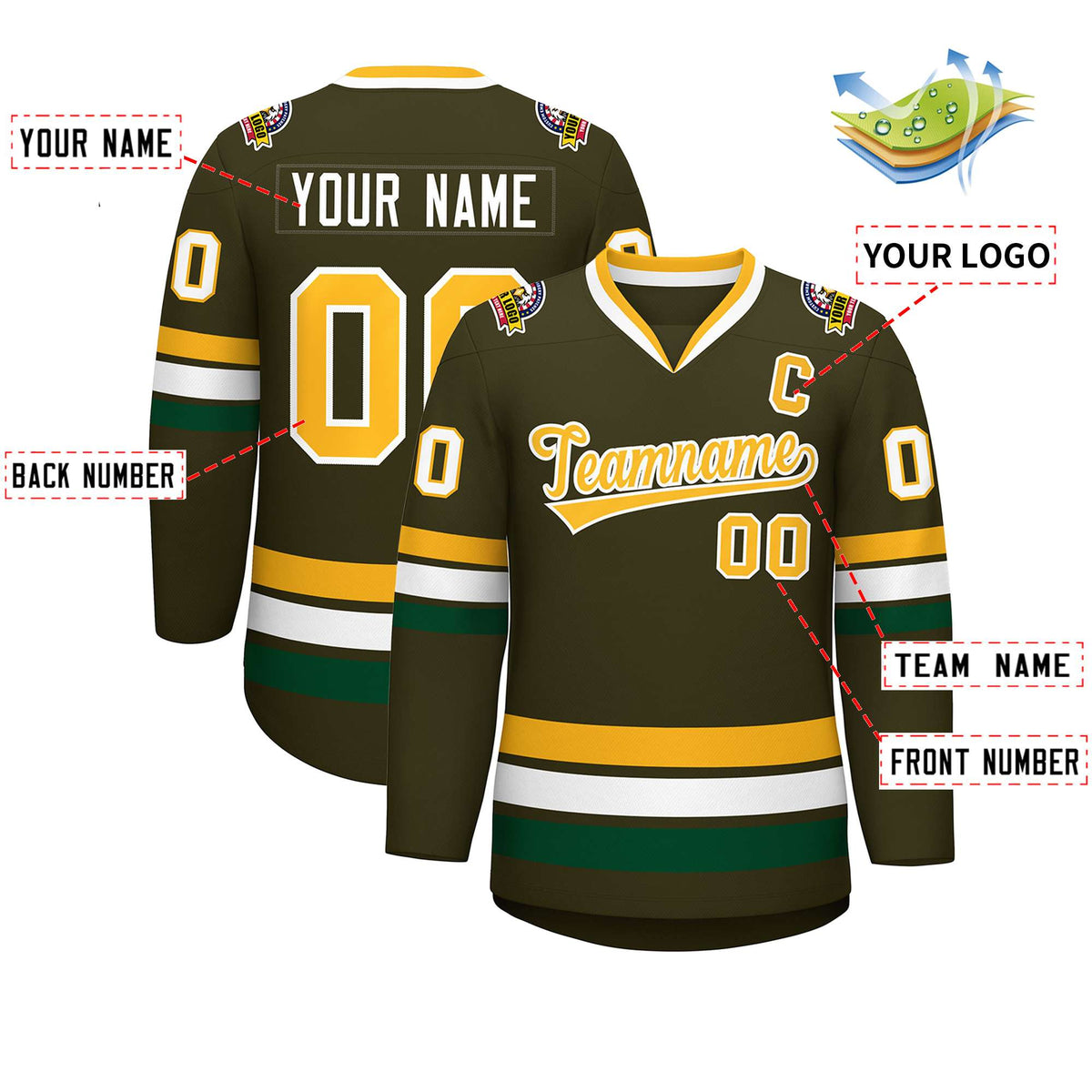 Custom Olive Gold-White Classic Style Hockey Jersey Limited