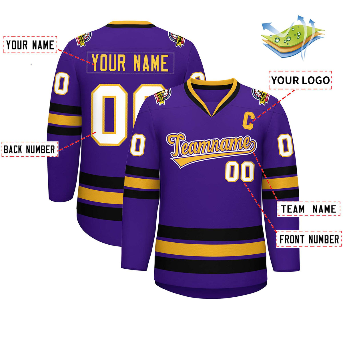 Custom Purple Gold Purple-White Classic Style Hockey Jersey Limited