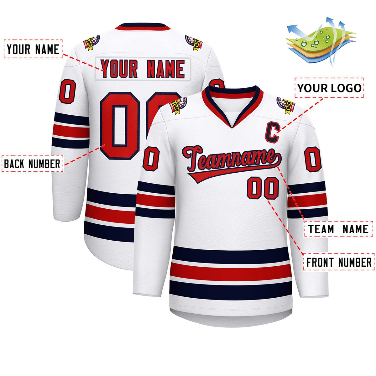 Custom White Red-Navy Classic Style Hockey Jersey Limited
