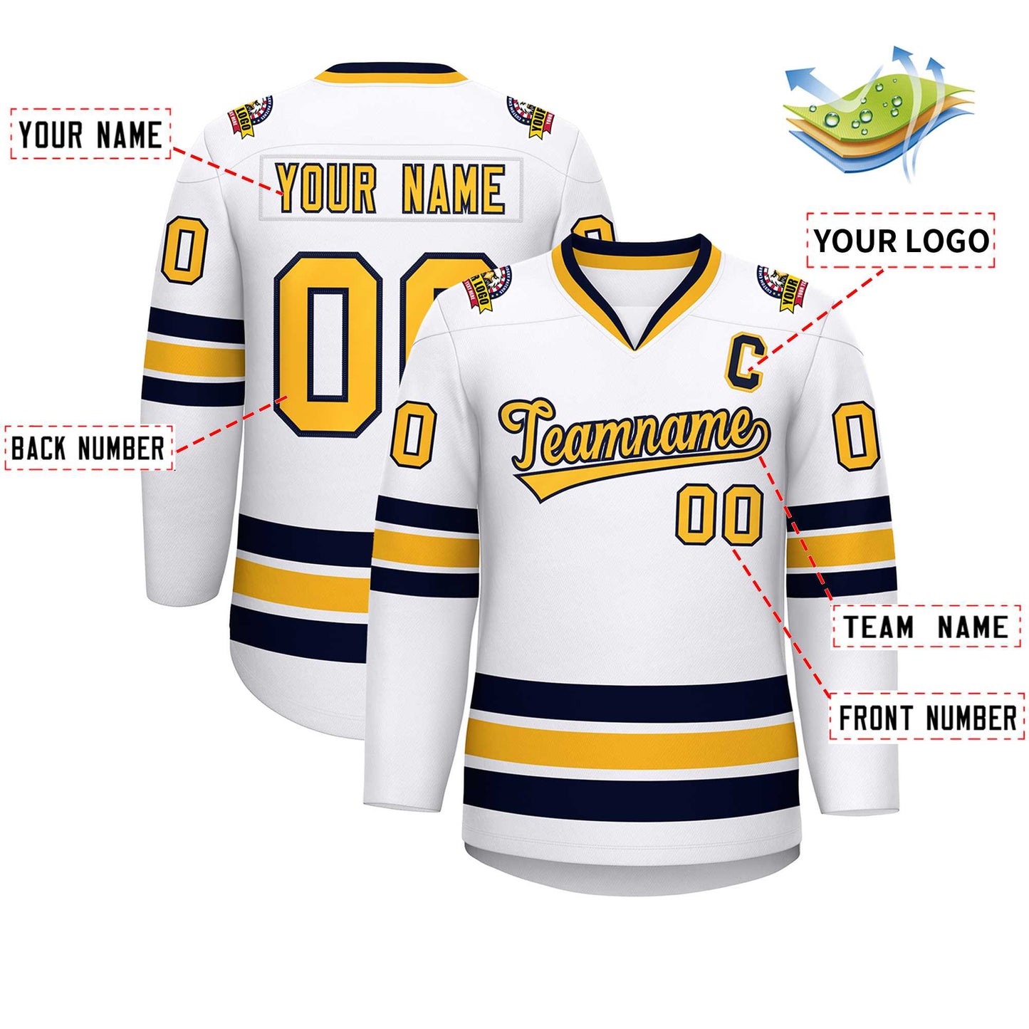 Custom White Gold-Navy Classic Style Hockey Jersey Limited