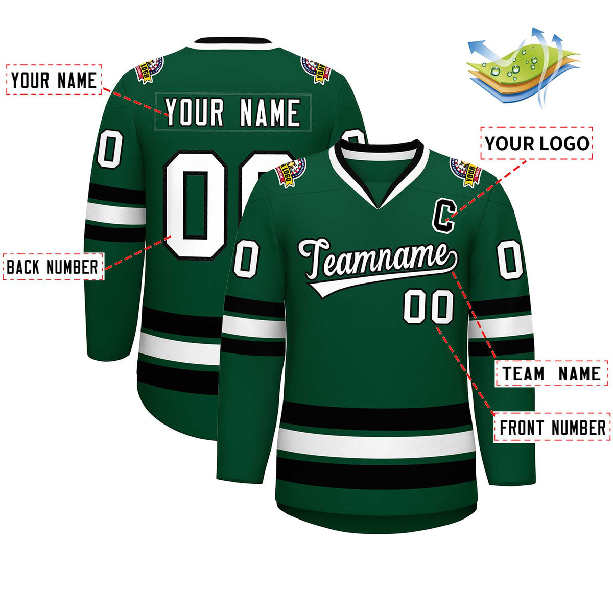 Custom Green White-Black Classic Style Hockey Jersey Limited