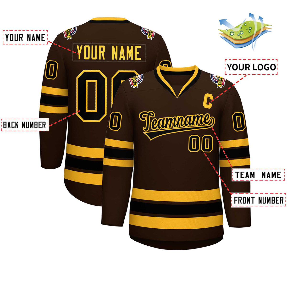 Custom Brown Black-Gold Classic Style Hockey Jersey Limited