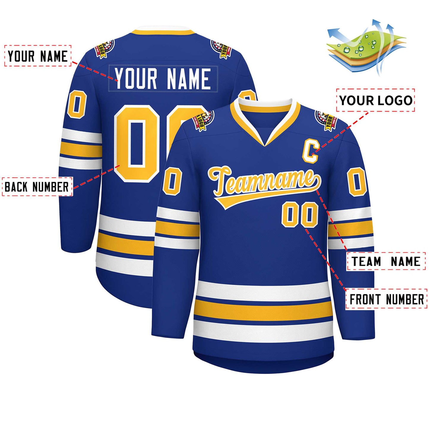 Custom Royal Gold-White Classic Style Hockey Jersey Limited