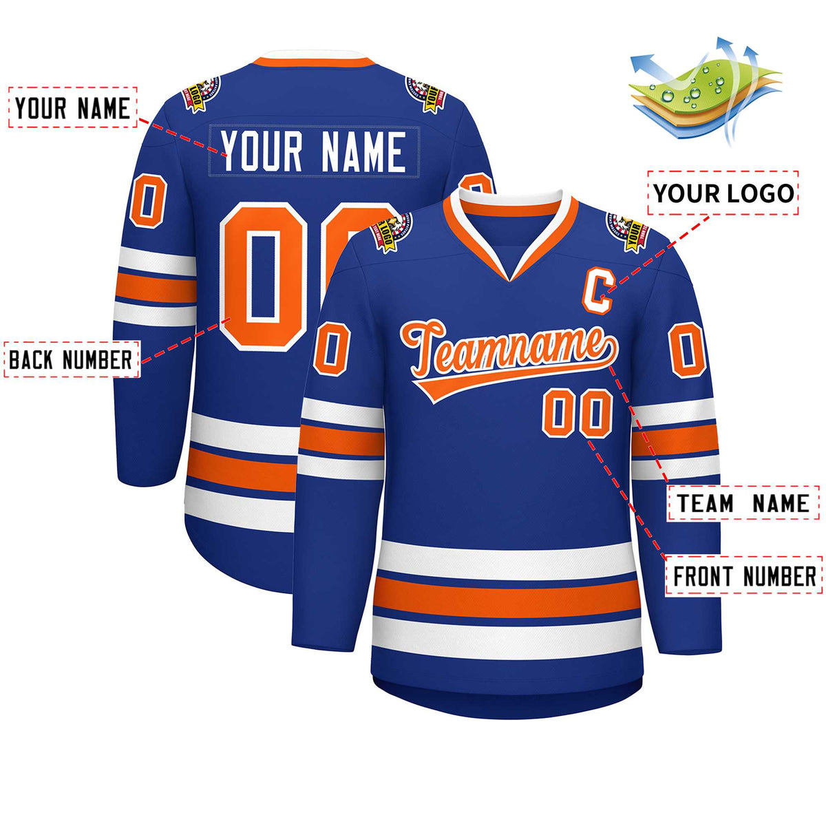 Custom Royal Orange-White Classic Style Hockey Jersey Limited