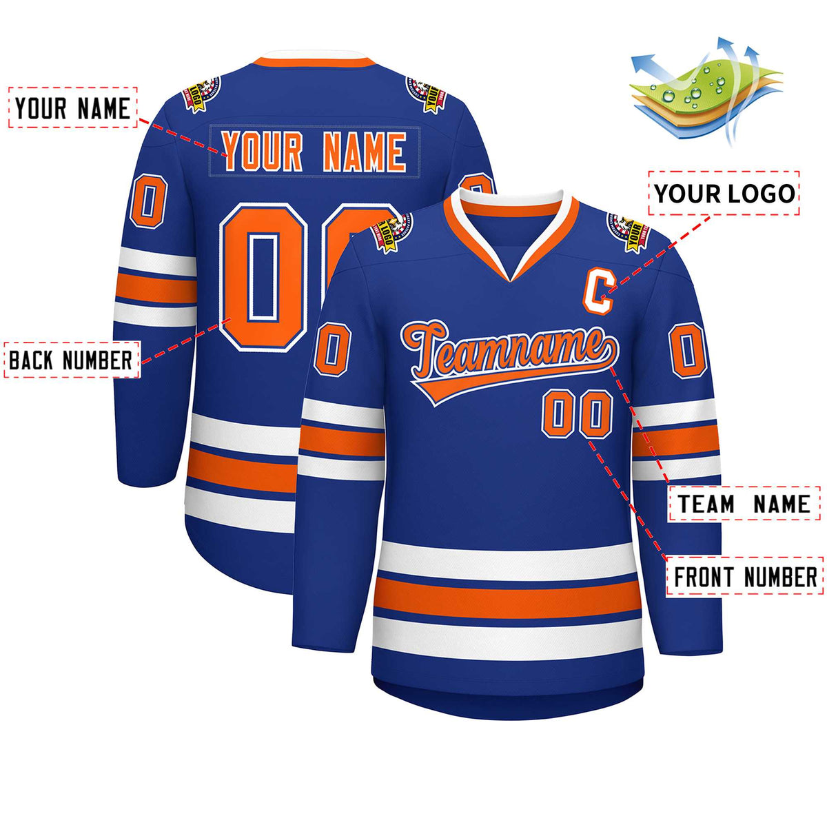 Custom Royal Orange Royal-White Classic Style Hockey Jersey Limited
