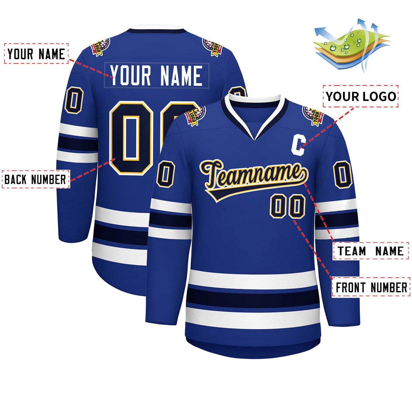 Custom Royal Navy Gold-White Classic Style Hockey Jersey Limited