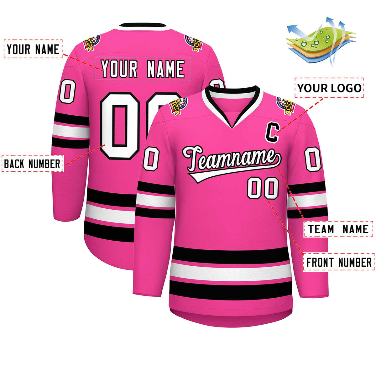 Custom Pink White-Black Classic Style Hockey Jersey Limited
