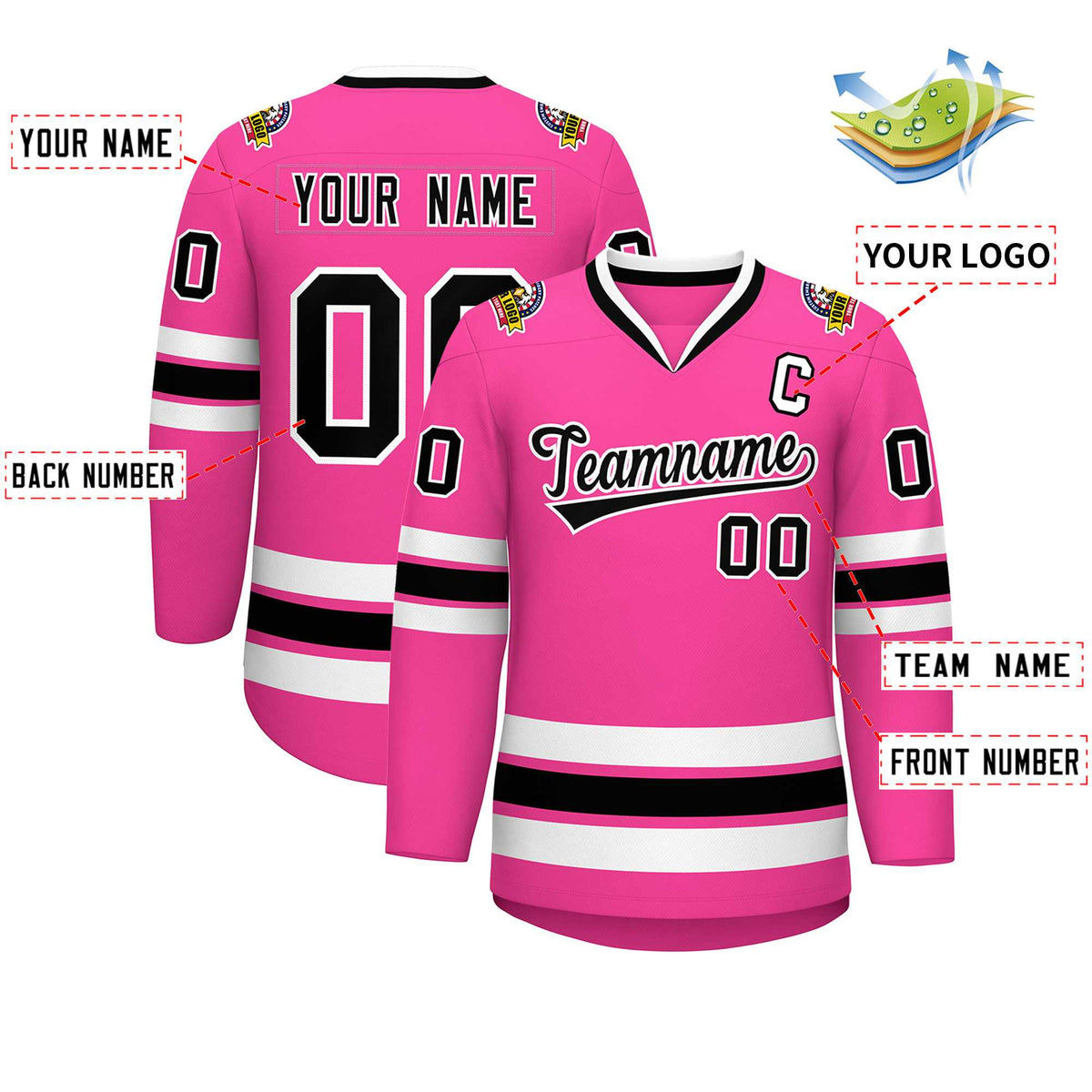 Custom Pink Black-White Classic Style Hockey Jersey Limited