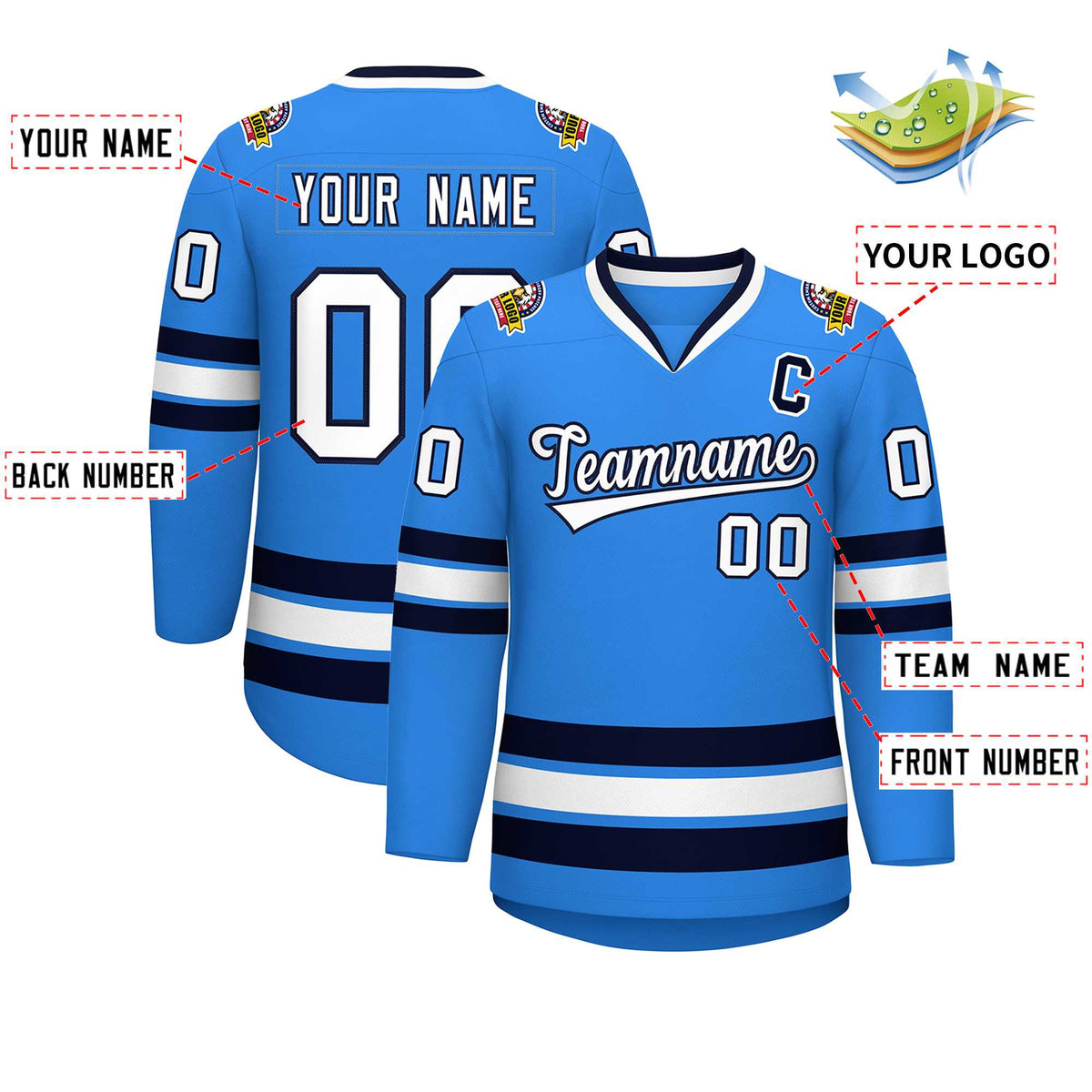 Custom Powder Blue White-Navy Classic Style Hockey Jersey Limited