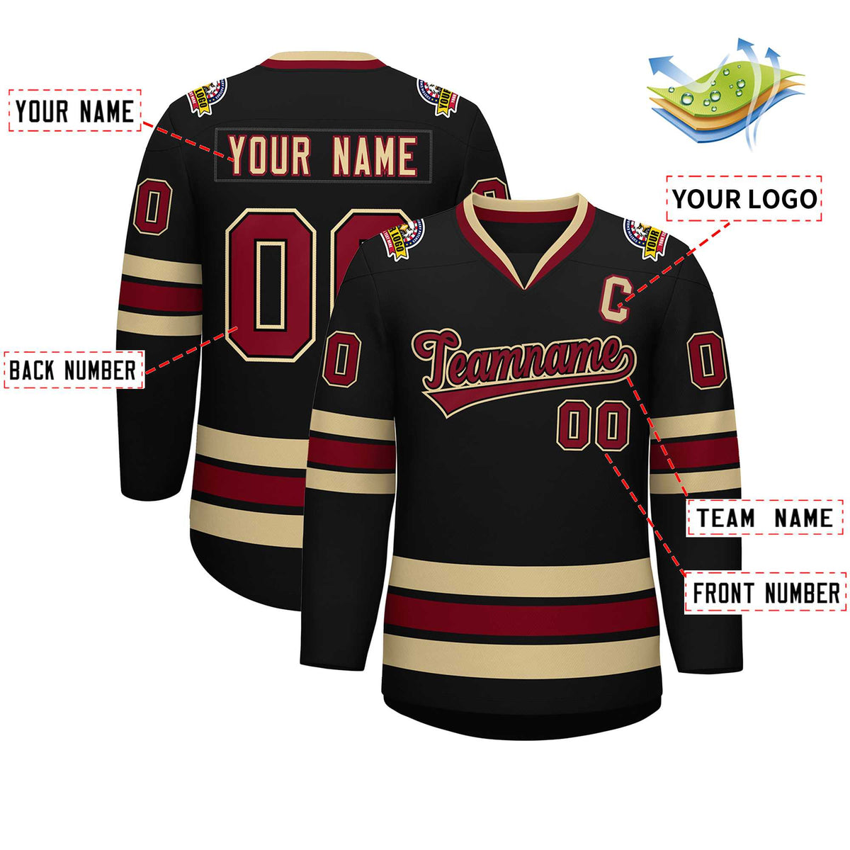 Custom Black Crimson-Black Classic Style Hockey Jersey Limited