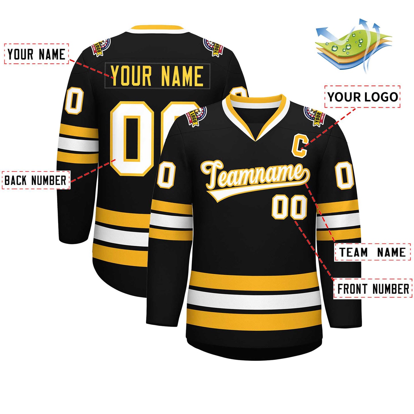 Custom Black White-Gold Classic Style Hockey Jersey Limited