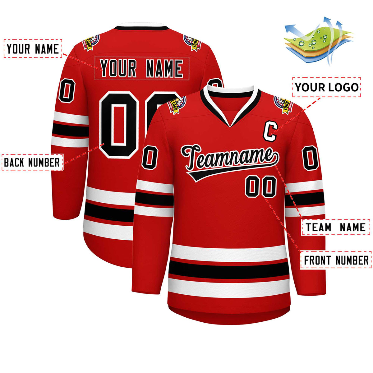 Custom Red Black-White Classic Style Hockey Jersey Limited