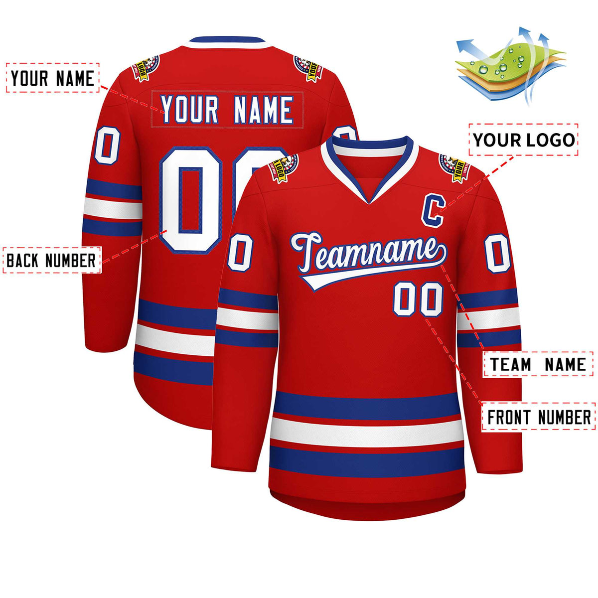 Custom Red White-Royal Classic Style Hockey Jersey Limited