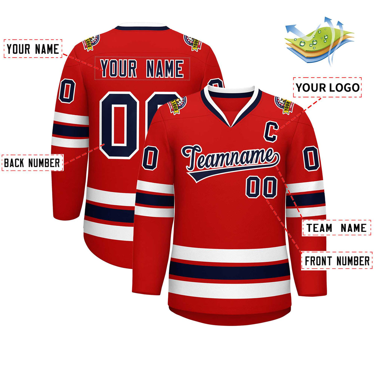 Custom Red Navy-White Classic Style Hockey Jersey Limited