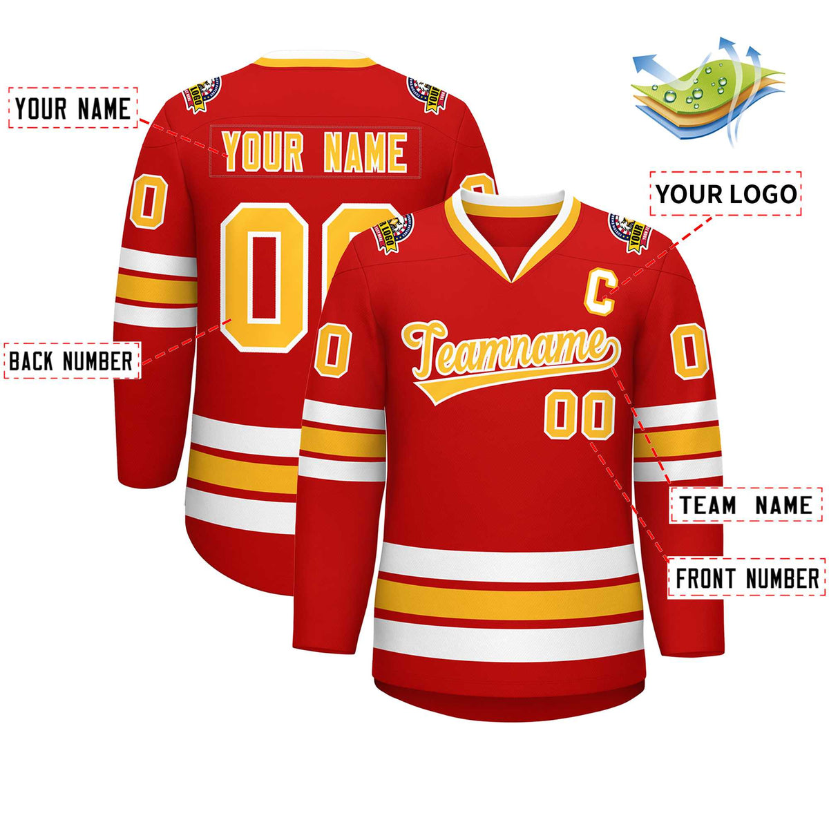 Custom Red Gold-White Classic Style Hockey Jersey Limited