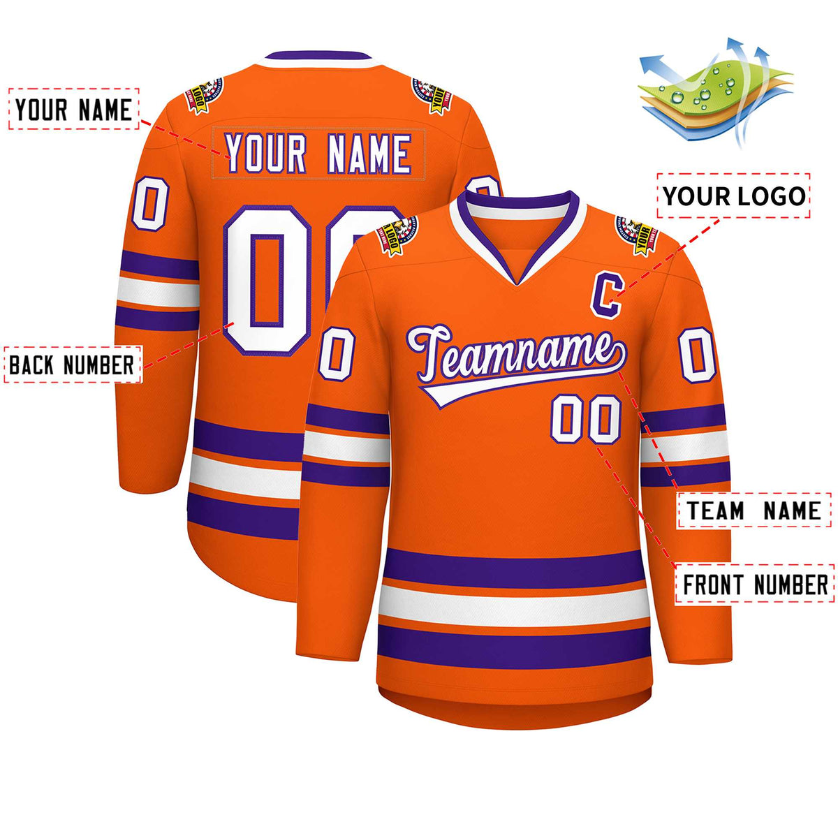 Custom Orange White-Purple Classic Style Hockey Jersey Limited
