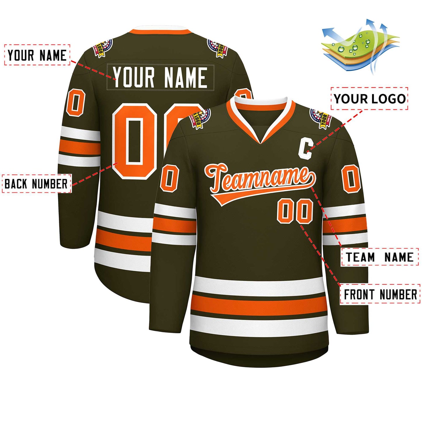 Custom Olive Orange-White Classic Style Hockey Jersey Limited