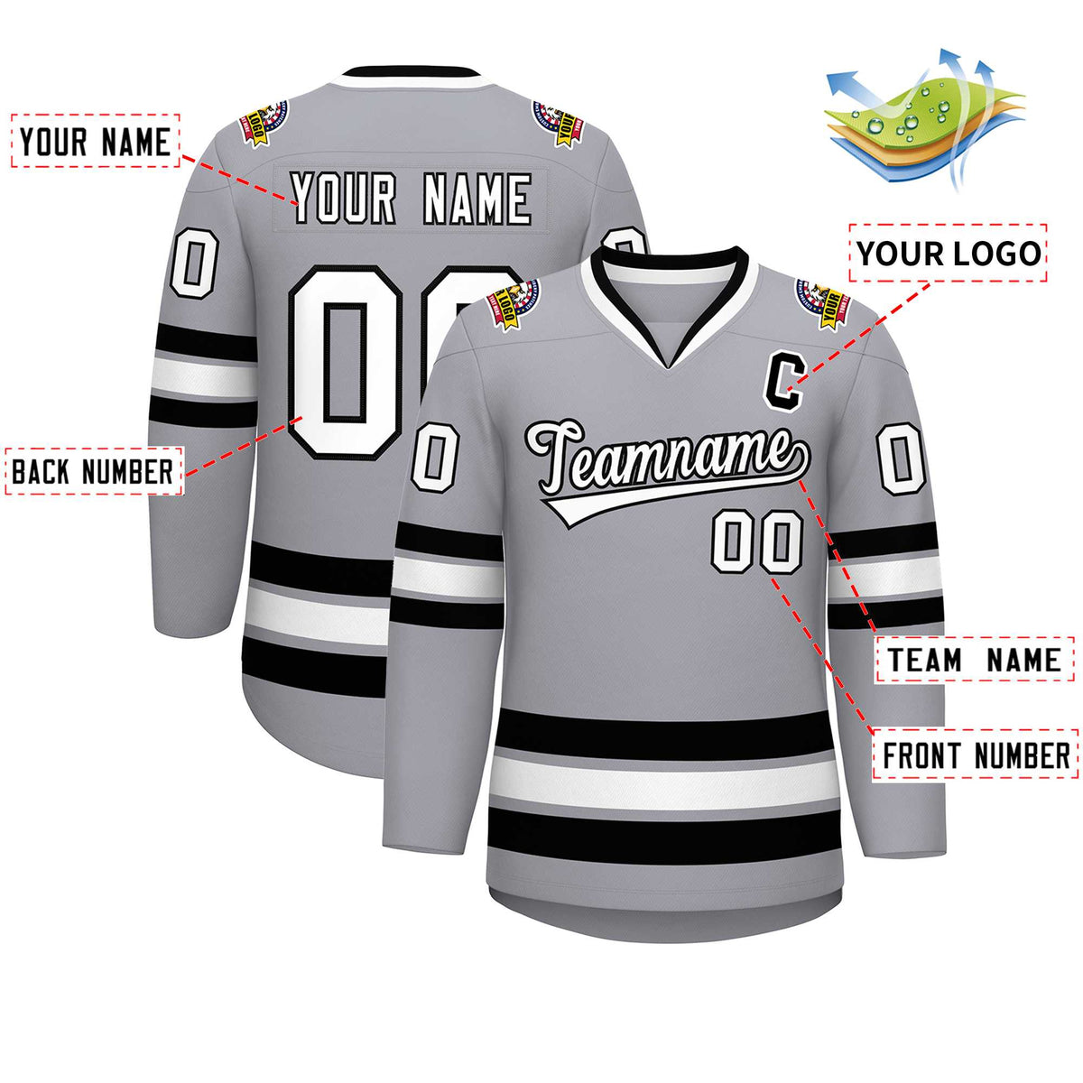 Custom Gray White-Black Classic Style Hockey Jersey Limited