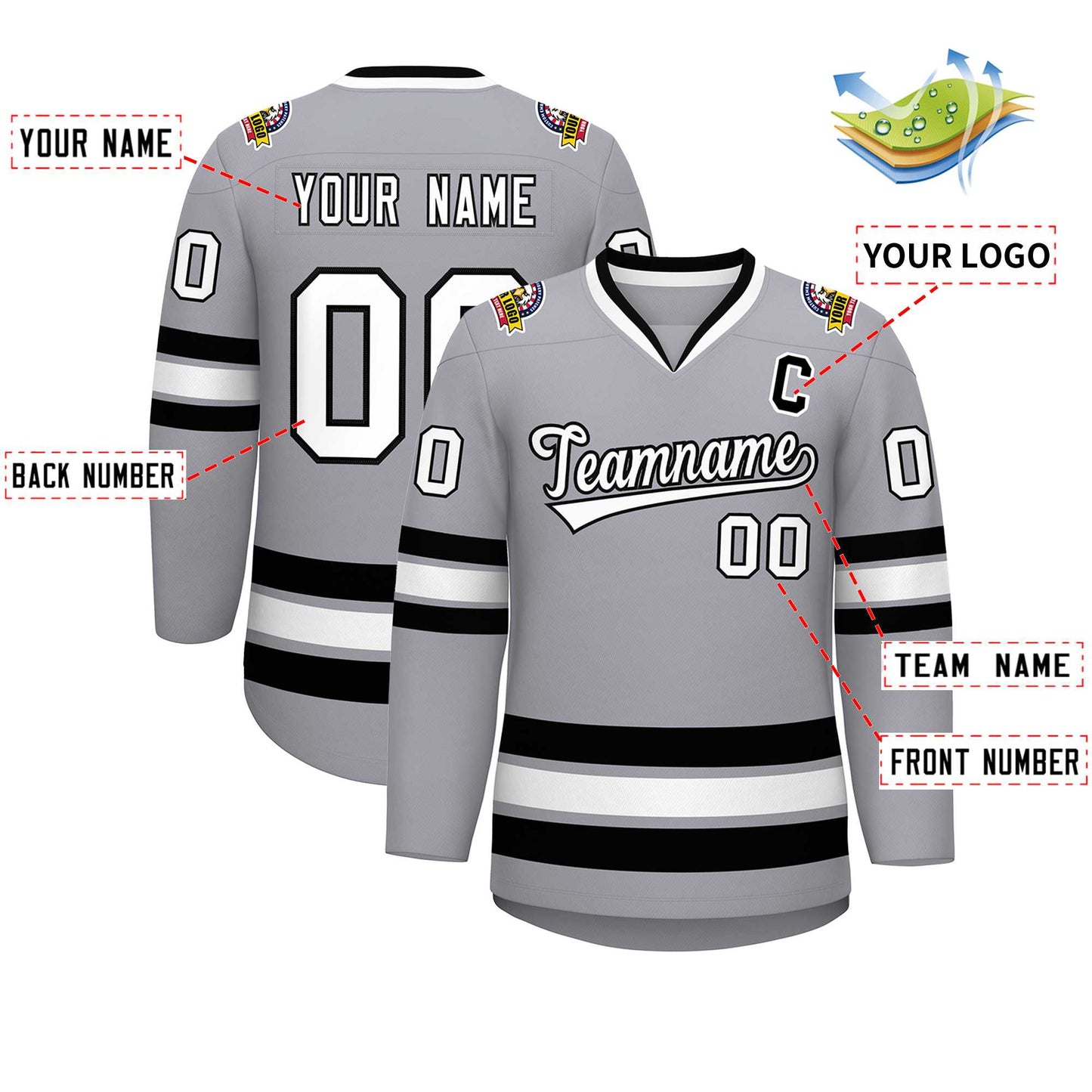 Custom Gray White-Black Classic Style Hockey Jersey Limited