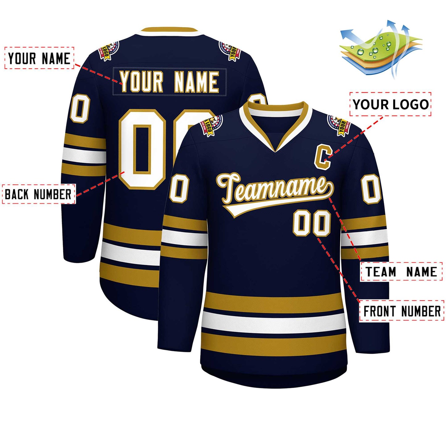 Custom Navy White-Old Gold Classic Style Hockey Jersey Limited
