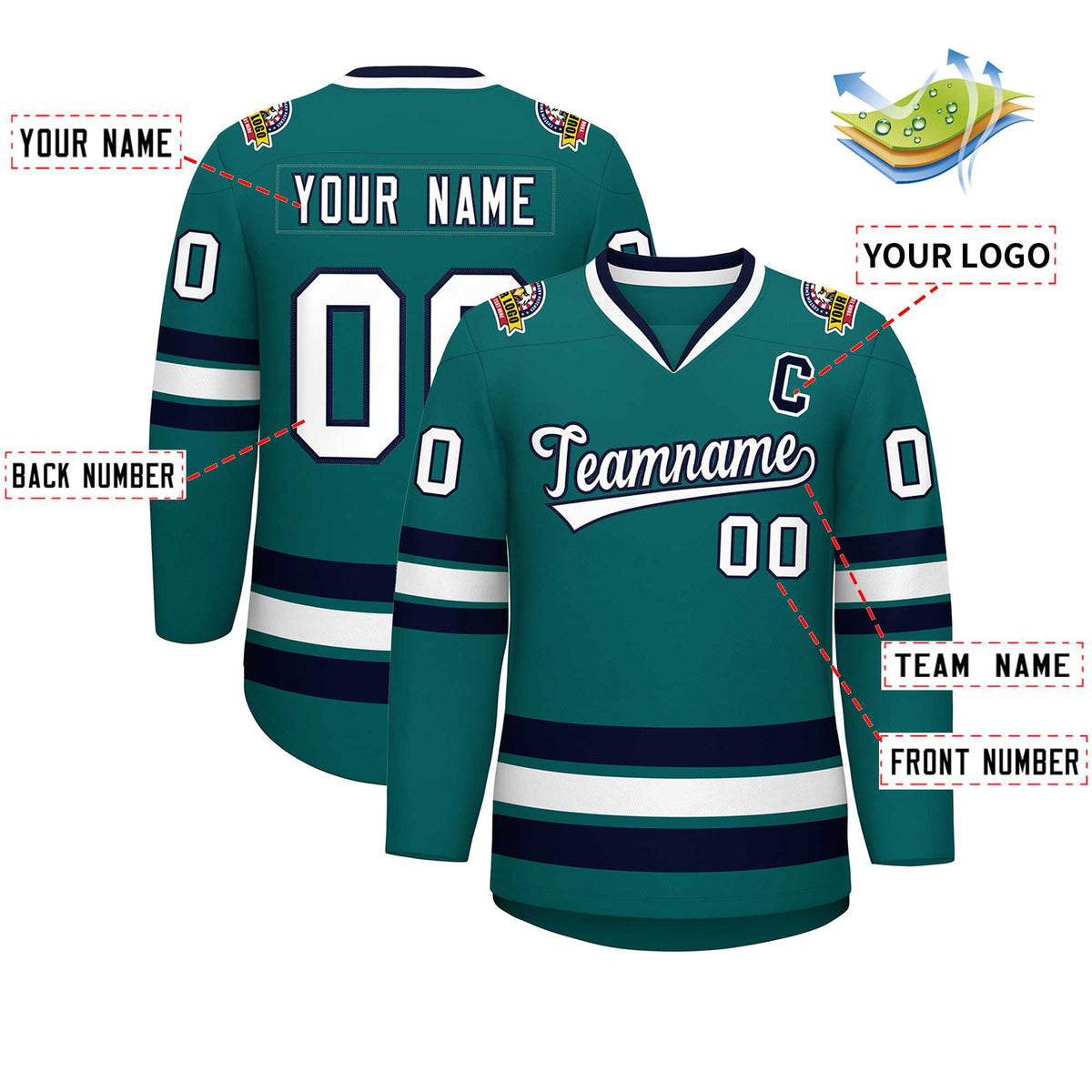 Custom Aqua White-Navy Classic Style Hockey Jersey Limited