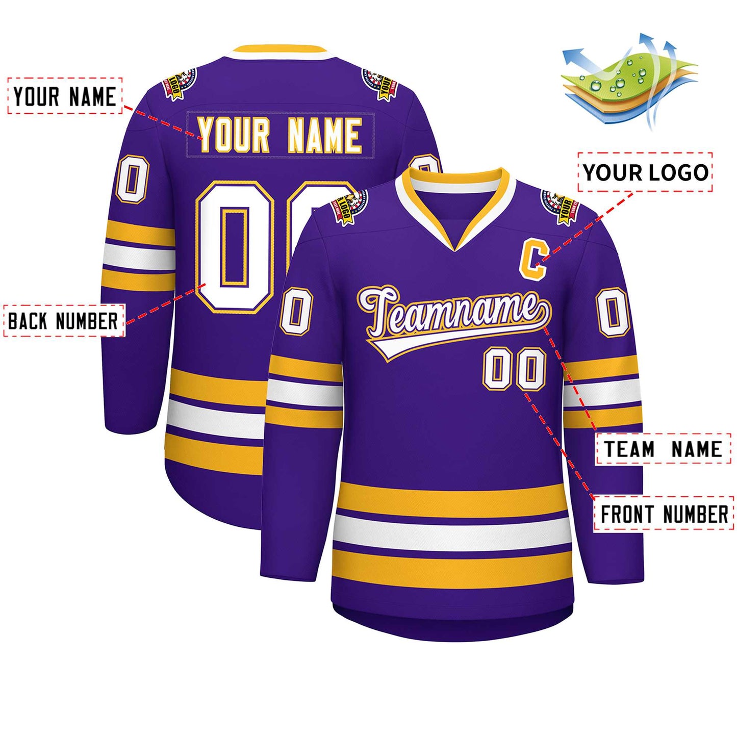 Custom Purple White Purple-Gold Classic Style Hockey Jersey Limited