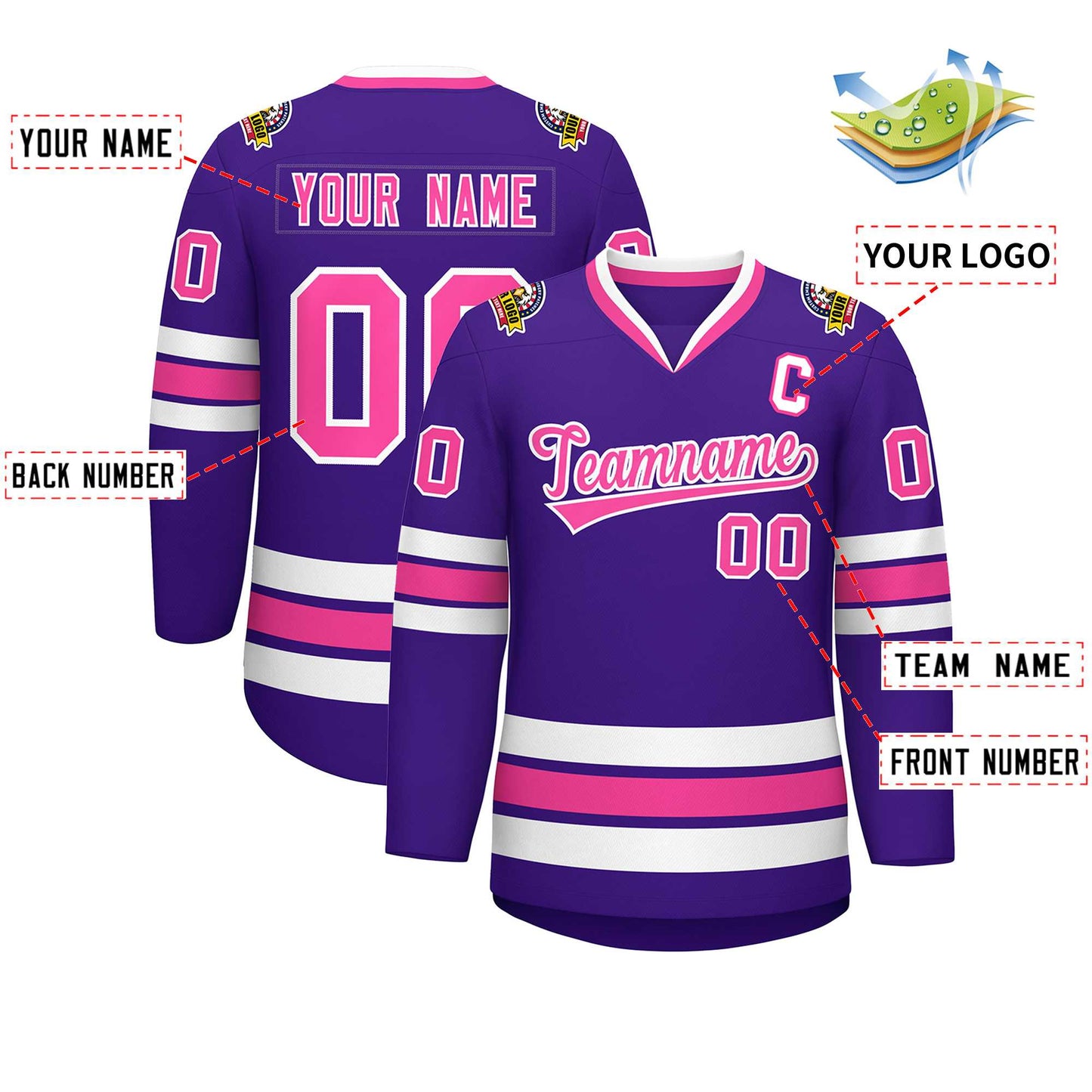 Custom Purple Pink-White Classic Style Hockey Jersey Limited
