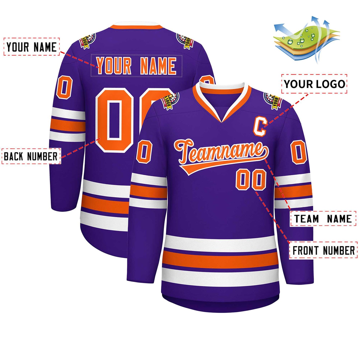 Custom Purple Orange-White Classic Style Hockey Jersey Limited