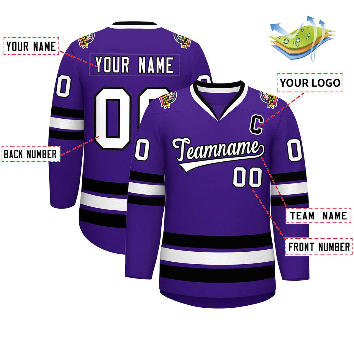 Custom Purple White-Black Classic Style Hockey Jersey Limited