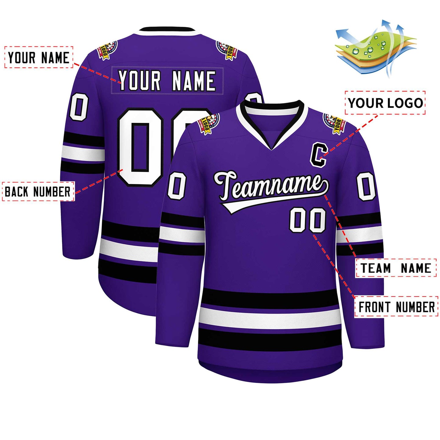 Custom Purple White-Black Classic Style Hockey Jersey Limited