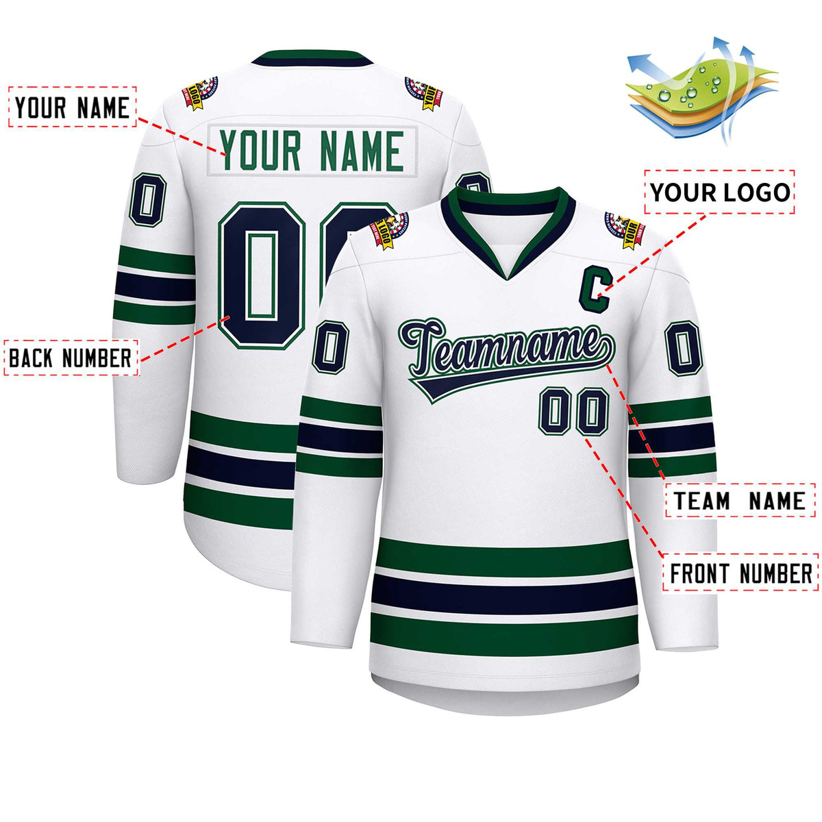 Custom White Navy White-Green Classic Style Hockey Jersey Limited