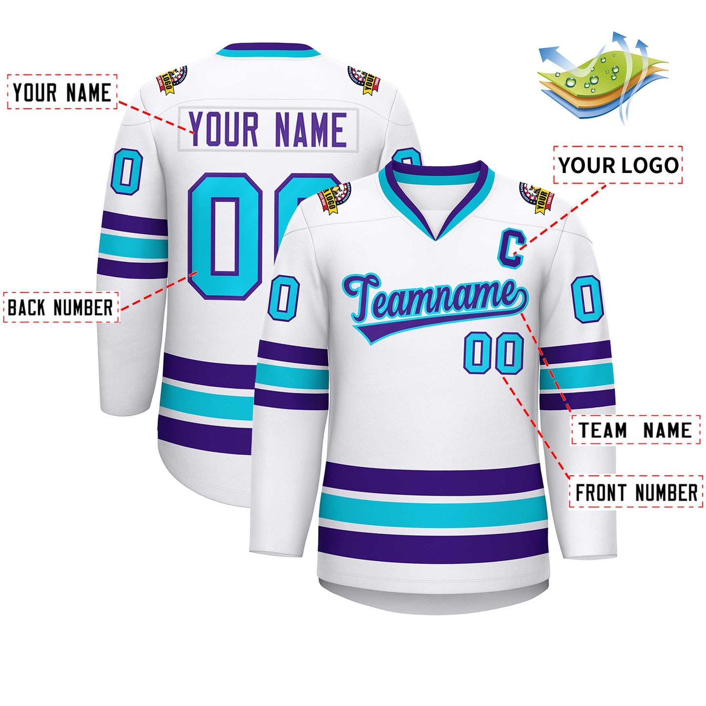 Custom White Purple-Powder Blue Classic Style Hockey Jersey Limited