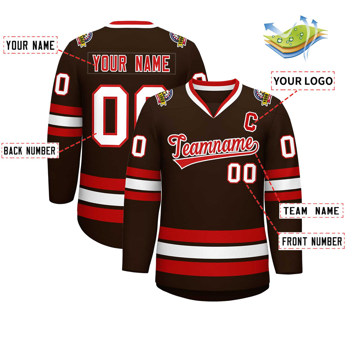 Custom Brown Red-White Classic Style Hockey Jersey Limited