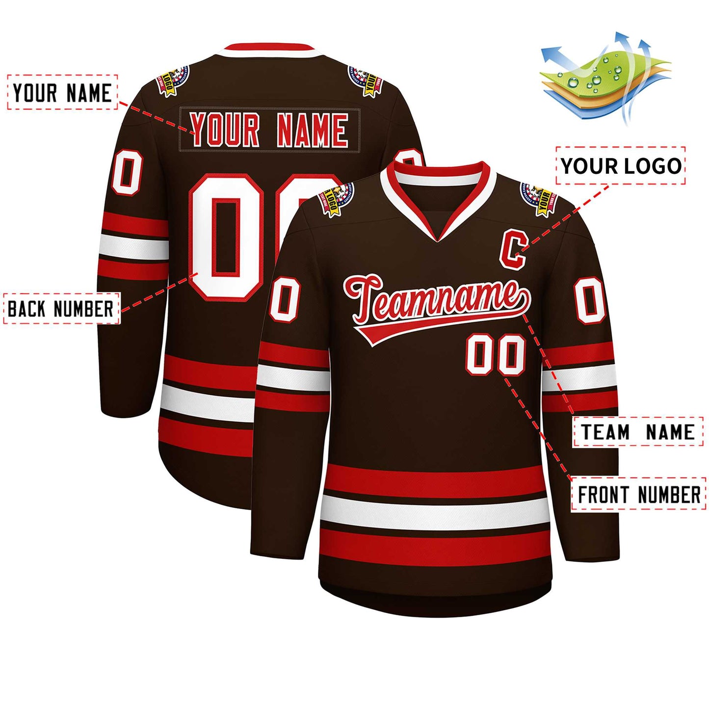 Custom Brown Red-White Classic Style Hockey Jersey Limited