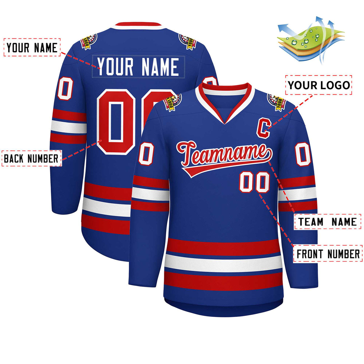 Custom Royal Red-White Classic Style Hockey Jersey Limited