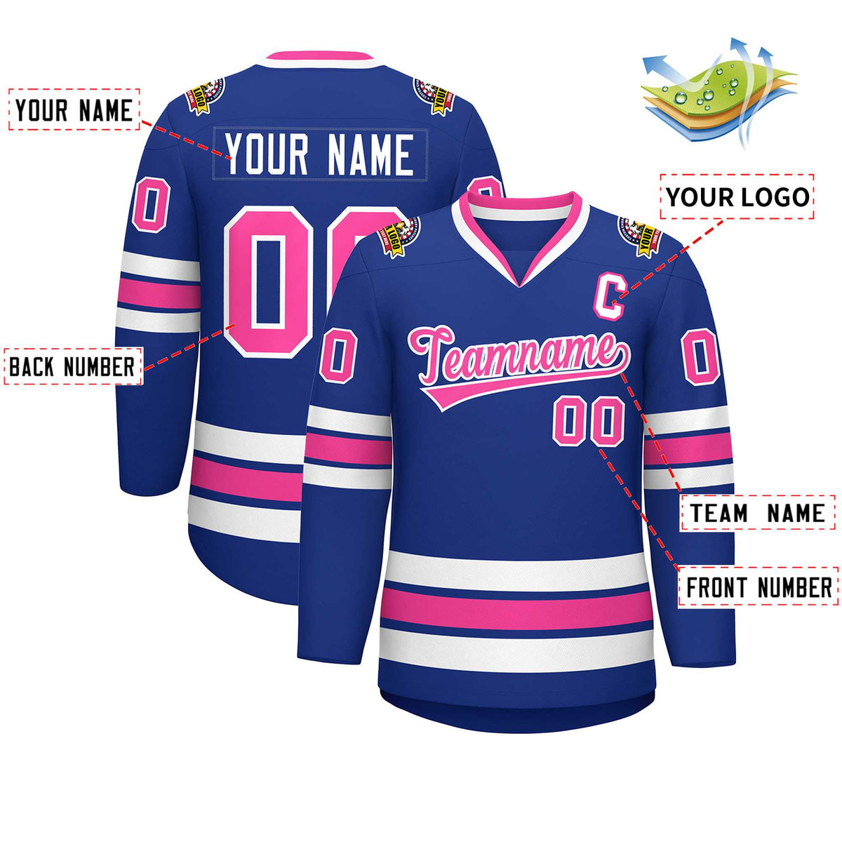 Custom Royal Pink-White Classic Style Hockey Jersey Limited
