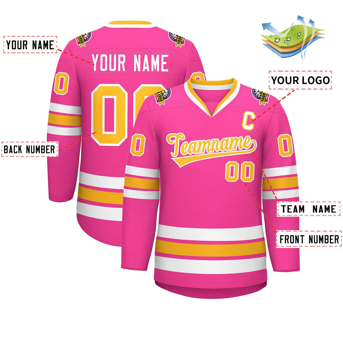 Custom Pink Gold-White Classic Style Hockey Jersey Limited
