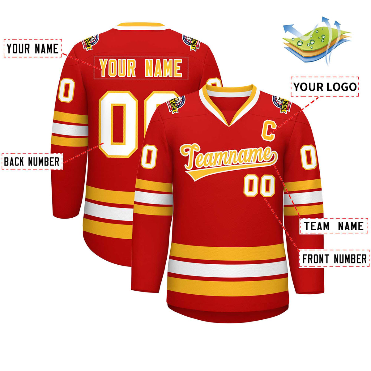 Custom Red Gold-White Classic Style Hockey Jersey Limited