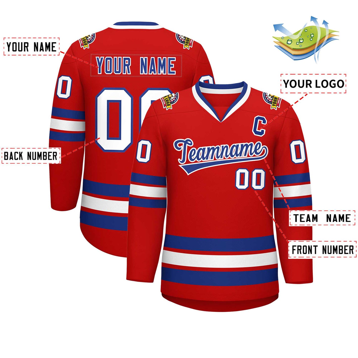 Custom Red Royal-White Classic Style Hockey Jersey Limited