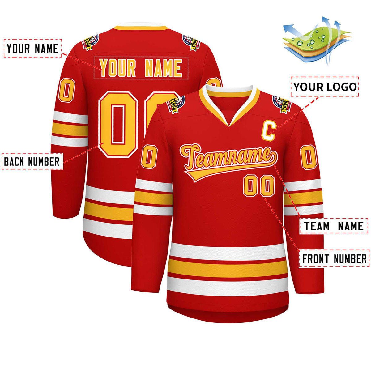 Custom Red Gold Red-White Classic Style Hockey Jersey Limited